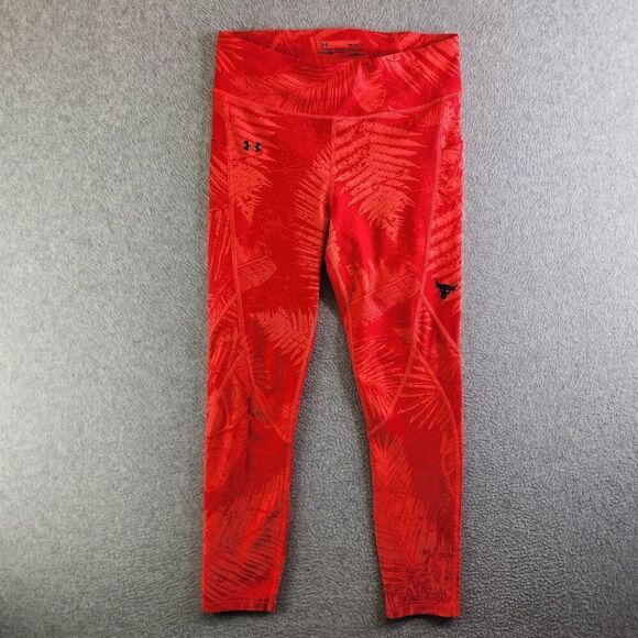 Under Armour Leggings Womens M Project Rock Palm Leaf Print Compression Heatgear - Picture 1 of 15